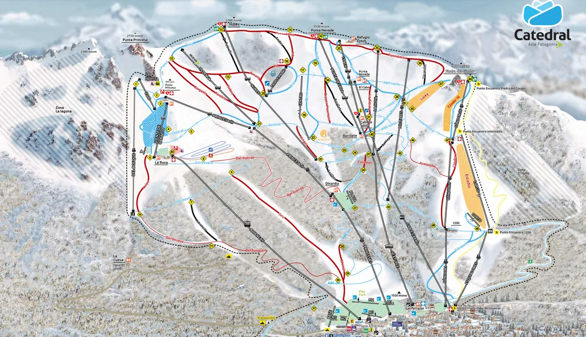 Mapa del Cerro Catedral en Bariloche y sus diferentes pistas. Mapa del Cerro Catedral en Bariloche y sus diferentes pistas.