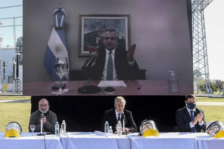 Alberto F. inauguró -por videoconferencia- una planta eléctrica del grupo Pampa Energía en Marcos Paz.
