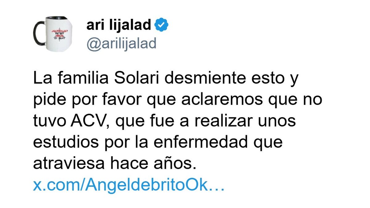 La familia del cantante aclaró que solo fue internado por estudios rutinarios de su enfermedad crónica. La familia del cantante aclaró que solo fue internado por estudios rutinarios de su enfermedad crónica.