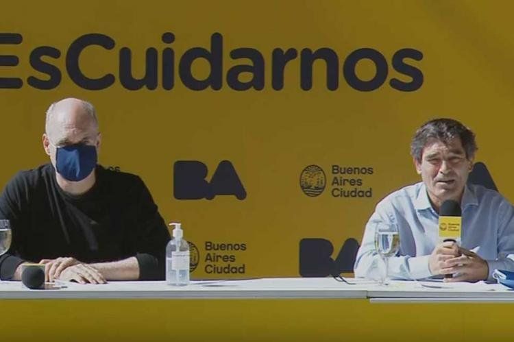 Rodríguez Larreta y el ministro Quirós, en conferencia de prensa (Foto: captura de video).