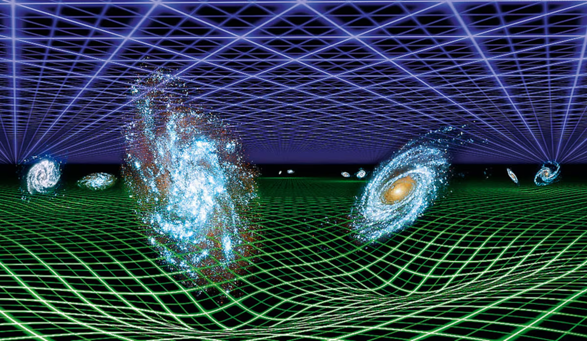 Las ecuaciones de la Relatividad General muestran que una geometría de este tipo puede existir por sí misma, sin necesidad de una dimensión exterior donde apoyarse o curvarse. Las ecuaciones de la Relatividad General muestran que una geometría de este tipo puede existir por sí misma, sin necesidad de una dimensión exterior donde apoyarse o curvarse.