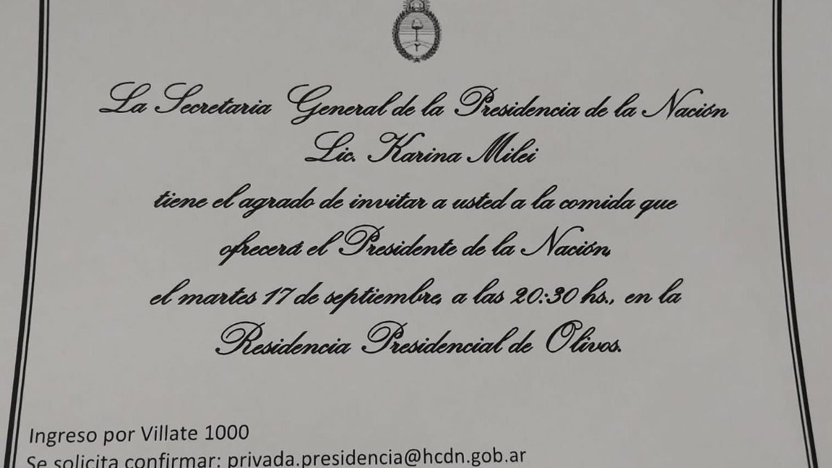 La invitación que recibieron los diputados para el asado en Olivos.