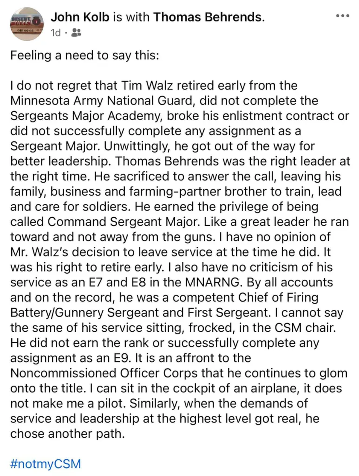 John Kolb, comandante de batallón de la antigua unidad de Walz, criticó al compañero de fórmula de Harris por presunto valor robado. John Kolb, comandante de batallón de la antigua unidad de Walz, criticó al compañero de fórmula de Harris por presunto valor robado.