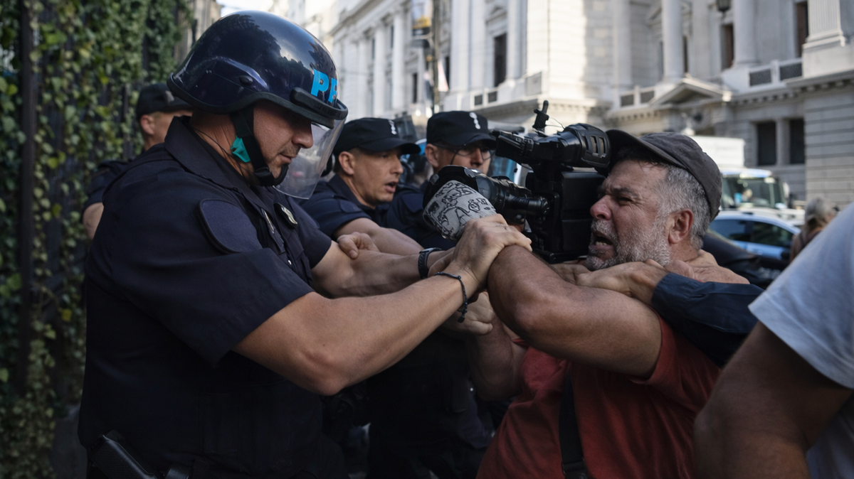 Golpearon y detuvieron a prensa oficialista en el Congreso: un camarógrafo de A24 terminó herido y detenido, y agredieron a otra notera. ¿Orden o papelón?