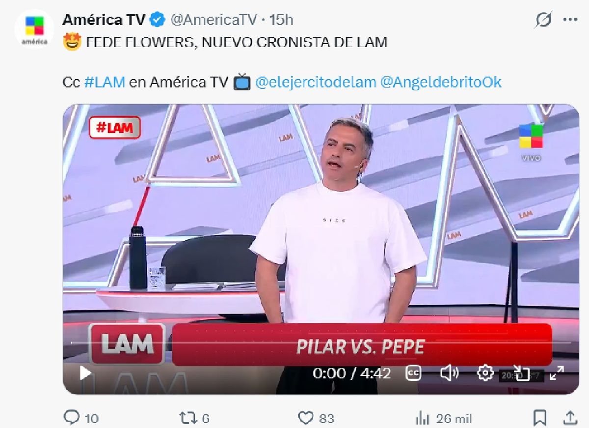 Ángel de Brito presentó a Fede Flowers como el nuevo cronista de LAM. Ángel de Brito presentó a Fede Flowers como el nuevo cronista de LAM.