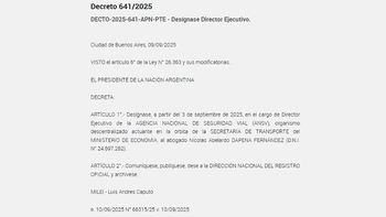 La designación de Dapena Fernández en el Boletín Oficial. La designación de Dapena Fernández en el Boletín Oficial.
