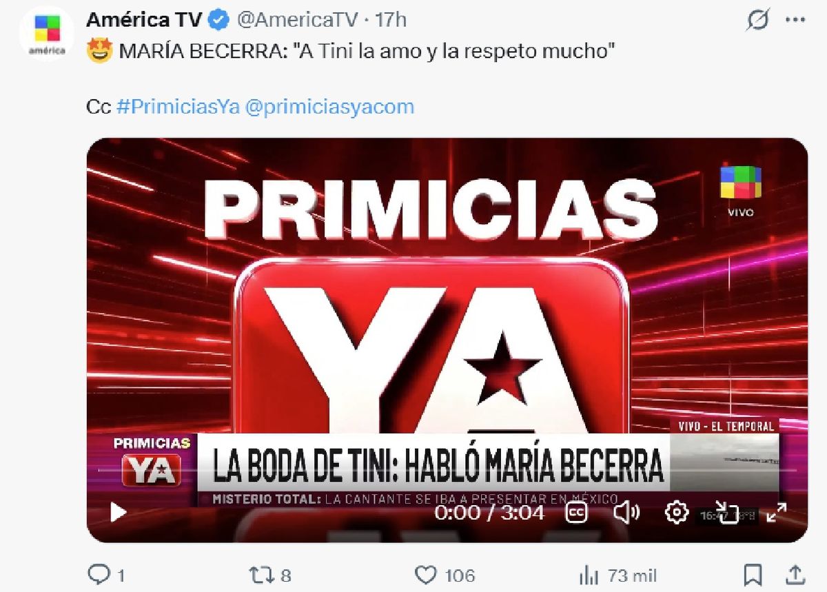Mar&iacute;a Becerra banc&oacute; a Tini Stoessel en medio de la disputa familiar.