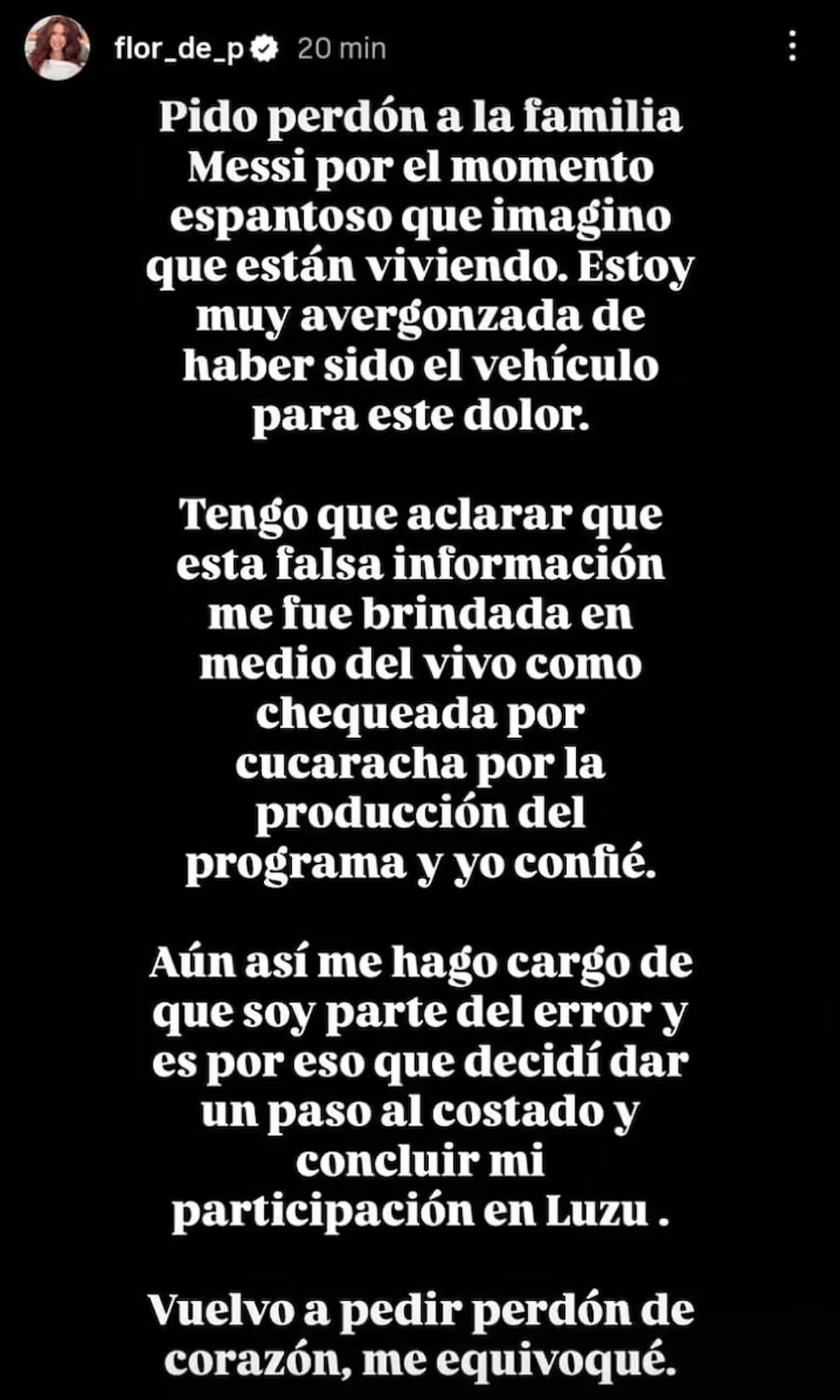Historia de Instagram de Flor Peña. Historia de Instagram de Flor Peña.
