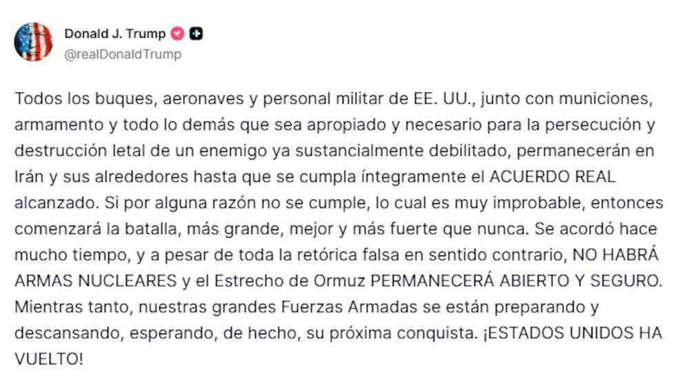 POSTEO DE TRUMP EN TRUTH SOCIAL 09/04/26 POSTEO DE TRUMP EN TRUTH SOCIAL 09/04/26