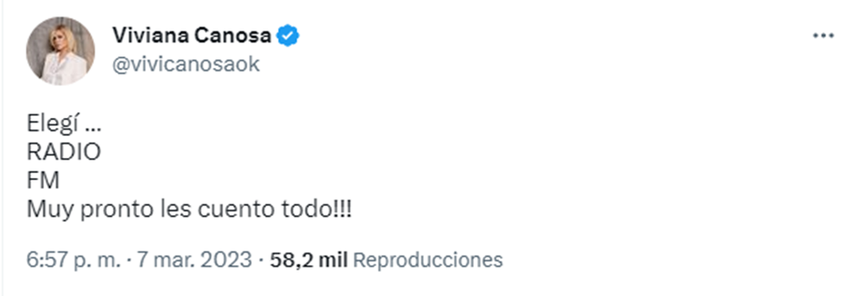 Viviana Canosa ya le anunció a sus seguidores que irá a una FM, pero no especificó cuál.