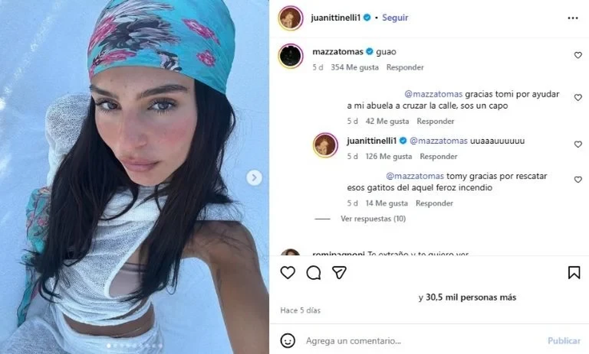 Juanita Tinelli y el influencer Tomás Mazza generaron rumores de romance con sus "likes" y sus comentarios constantes en Instagram. Juanita Tinelli y el influencer Tomás Mazza generaron rumores de romance con sus "likes" y sus comentarios constantes en Instagram.