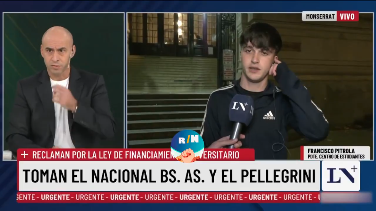 Esteban Trebucq arrancó la entrevista sobre la toma del Colegio Nacional Buenos Aires de manera ordenada, pero escaló rápidamente después de algunas chicanas y comentarios sobradores. Foto: Captura X Esteban Trebucq arrancó la entrevista sobre la toma del Colegio Nacional Buenos Aires de manera ordenada, pero escaló rápidamente después de algunas chicanas y comentarios sobradores. Foto: Captura X