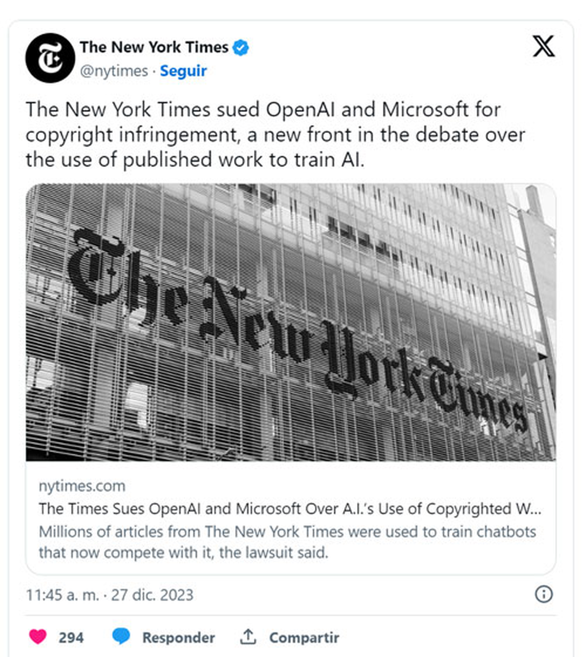 The New York Times Vs. OpenAI/Microsoft Cambiaría Las IA