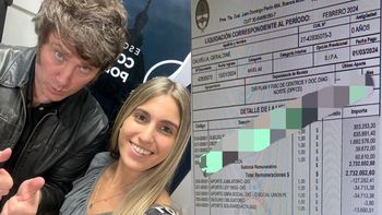 Geraldine Calvella junto a Javier Milei y un recibo con su nombre que se viralizó en redes. Geraldine Calvella junto a Javier Milei y un recibo con su nombre que se viralizó en redes.