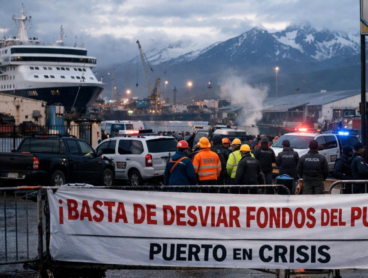 Protestas en el Puerto de Tierra del Fuego (Foto: Opinión Pública) Protestas en el Puerto de Tierra del Fuego (Foto: Opinión Pública)