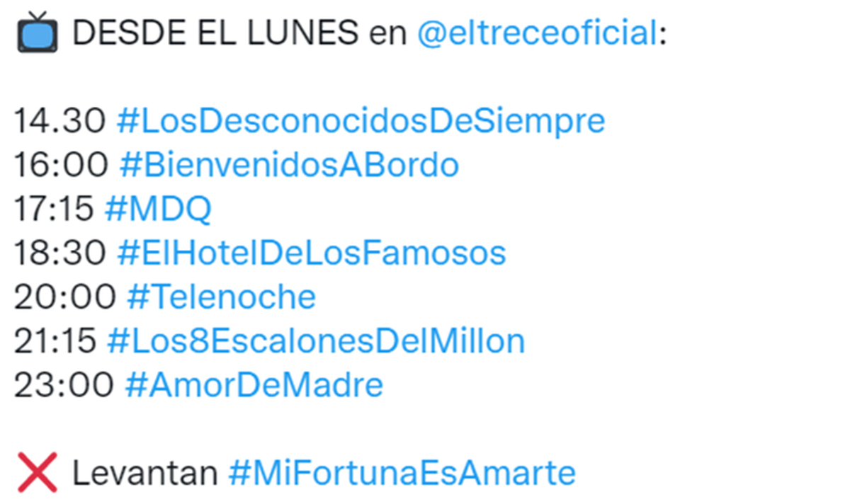 La nueva grilla de El Trece. 