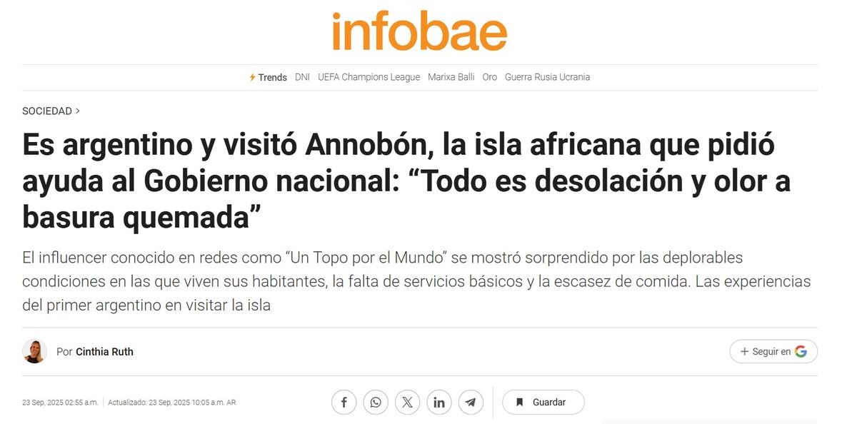 Nota en Infobae sobre Annobón en septiembre 2025. Nota en Infobae sobre Annobón en septiembre 2025.