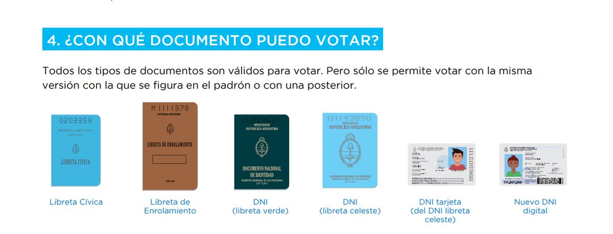 Los documentos habilitados para las próximas elecciones.