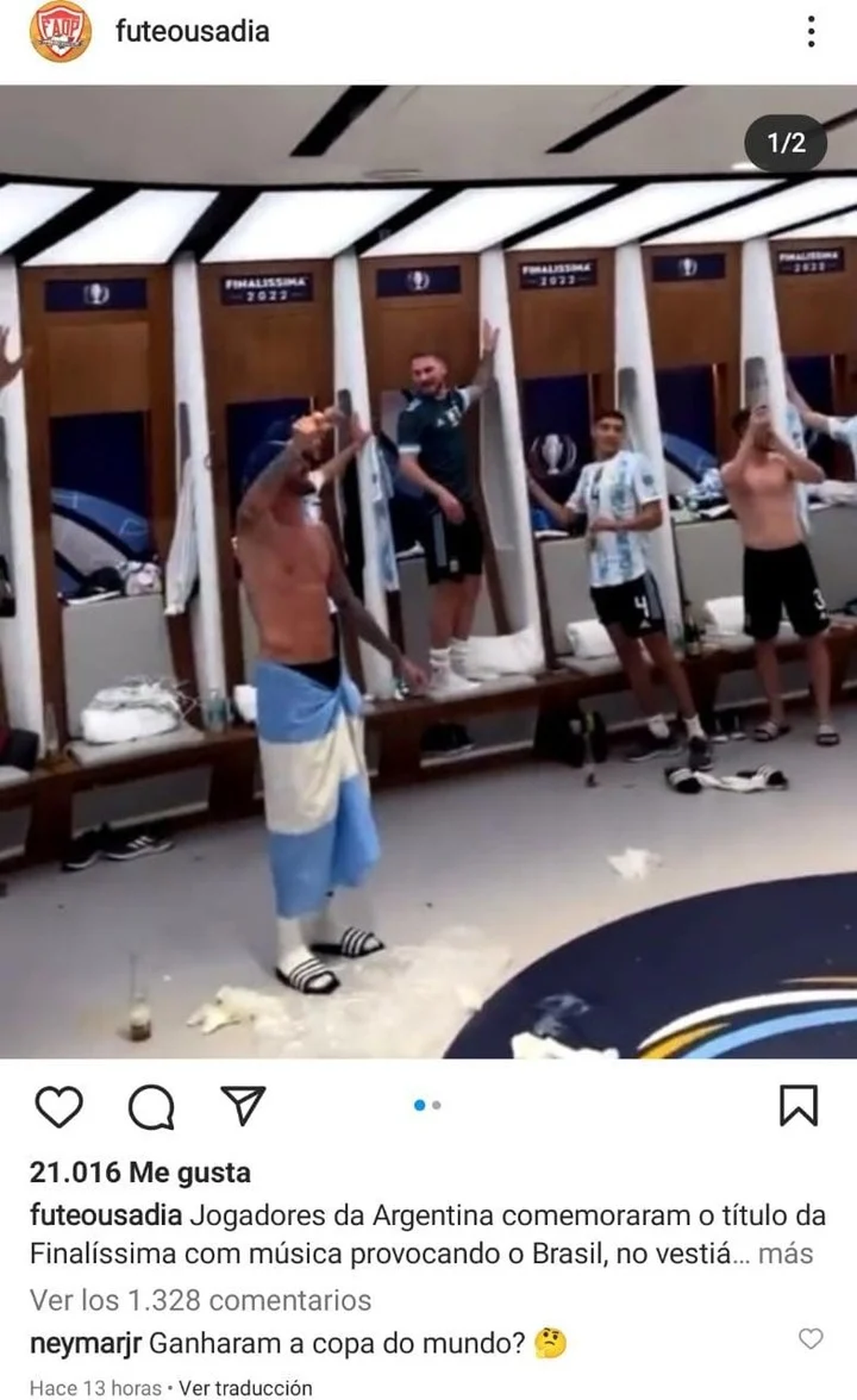 Comentario de Neymar Jr contra la Scaloneta en Instagram. (Foto: Cortesía Olé).