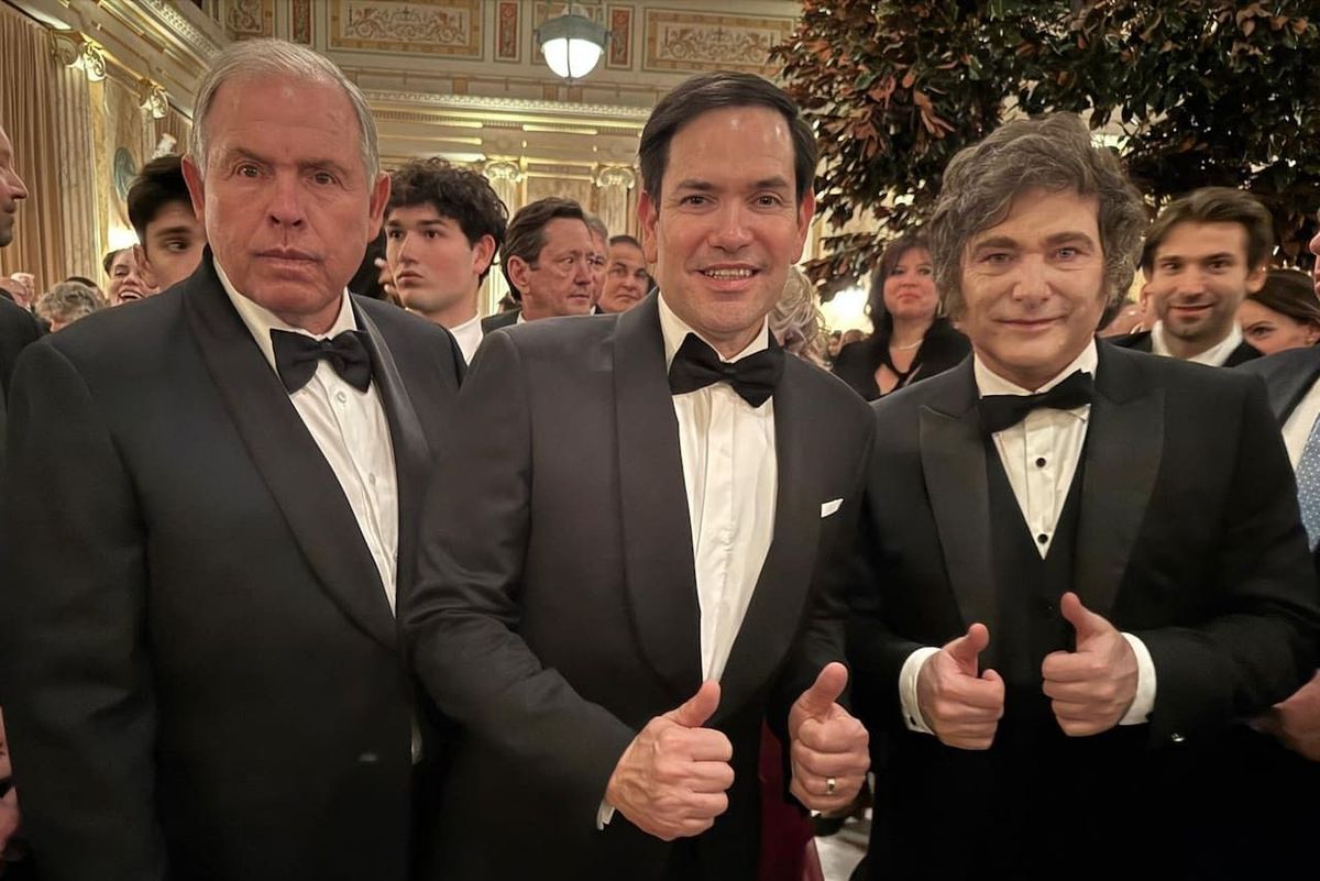 Marco Rubio junto a Javier Milei y el entonces canciller Gerardo Werthein en Mar-a-Lago.&nbsp;