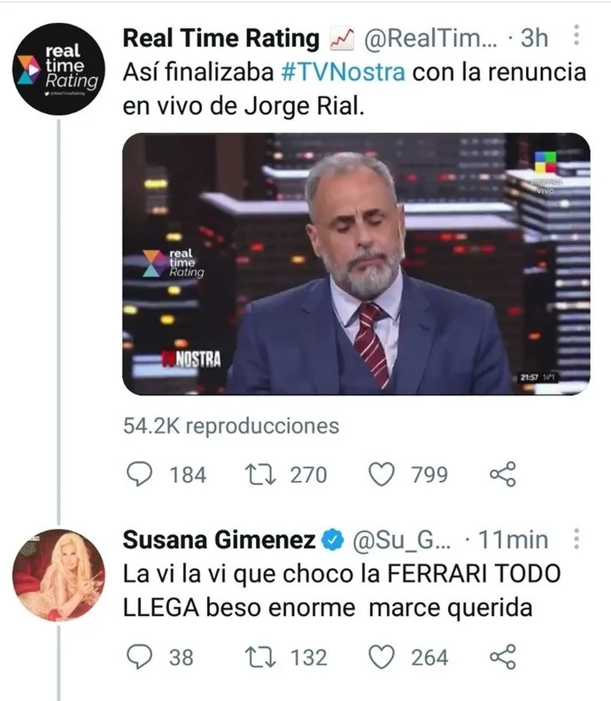 El tweet contra Jorge Rial que dio inicio a la pelea.