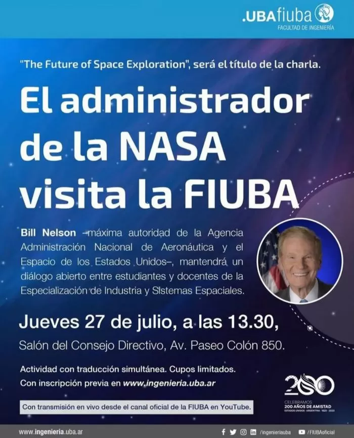 Desde la casa de estudios compartieron información del encuentro, y afirmaron que la charla será transmitida en vivo por el canal de YouTube de la facultad.