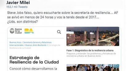 Chicana de Javier Milei a R. Larreta por su Dirección de Resiliencia