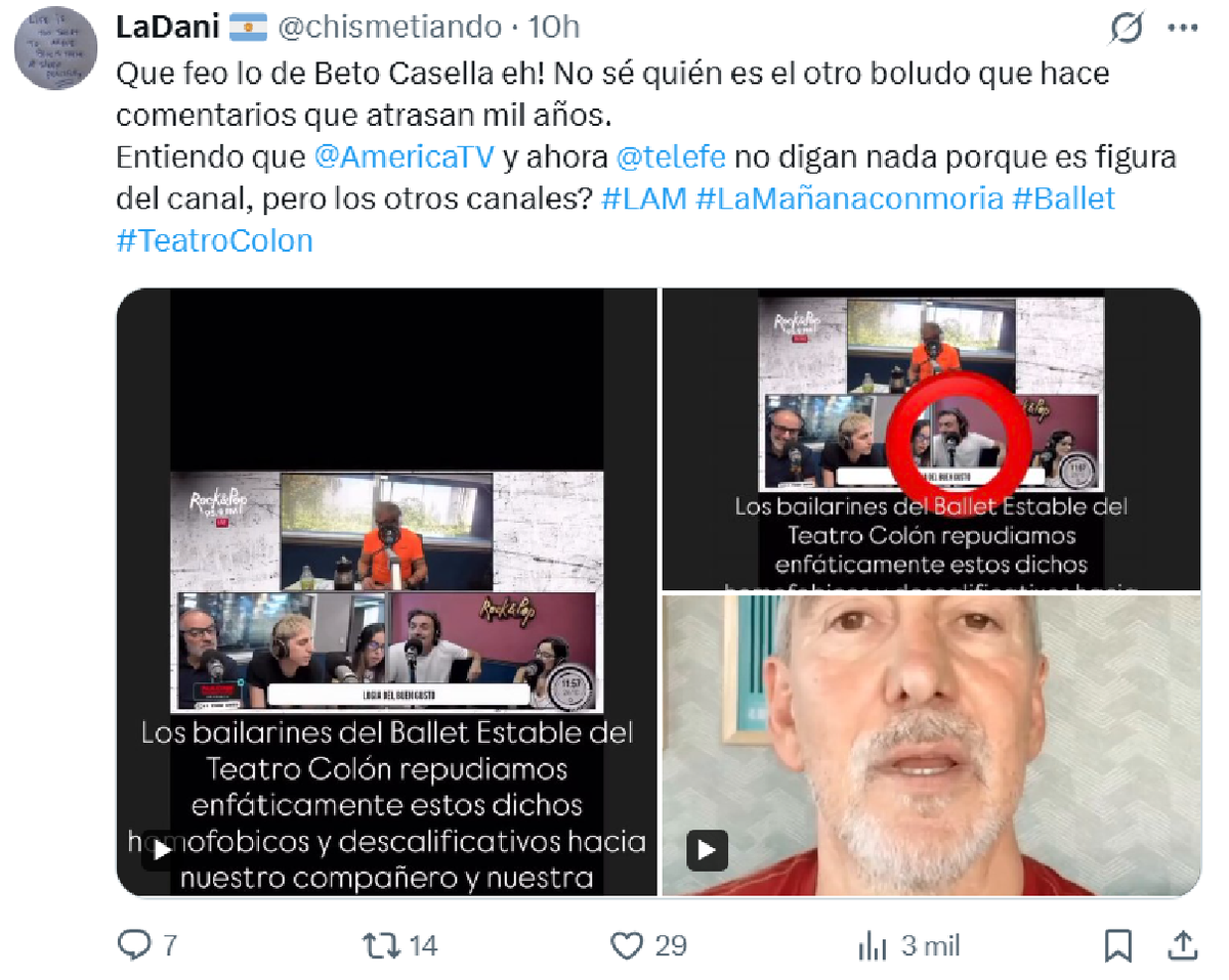 Beto Casella se burló del bailarín Valentín Fresno en la radio y estalló la polémica. Beto Casella se burló del bailarín Valentín Fresno en la radio y estalló la polémica.