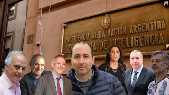 La amplia trama societaria que tejió Fernando Cerimedo. De izq. a dcha.: Enrique Coti Nosiglia, Antonio Jaime Stiuso, Darío Richarte, Fernando Cerimedo, Silvia Majdalani, Sergio Szpolski y Juan José Gallea.&nbsp;