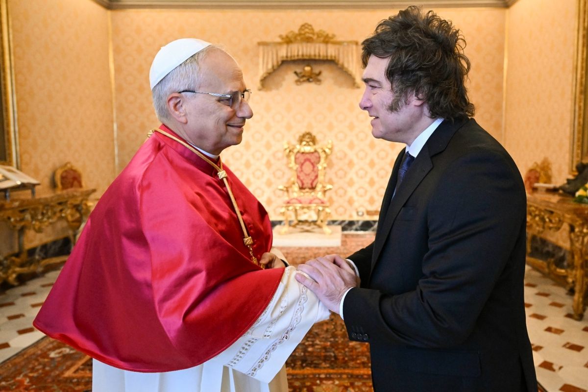 León XIV y Javier Milei durante una audiencia en el Vaticano (Foto: Presidencia)