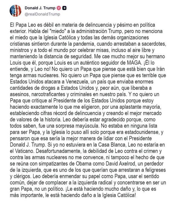 POSTEO DE TRUMP CONTRA EL PAPA POSTEO DE TRUMP CONTRA EL PAPA
