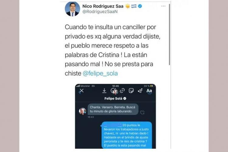 El polémico tuit de Nicolás Rodríguez Saá donde reveló el mensaje privado que le envió Felipe Solá