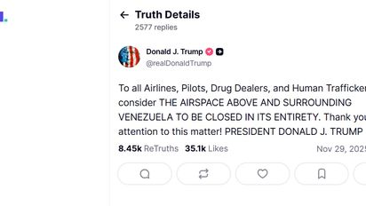 Donald Trump dijo que cerró el espacio aéreo sobre y alrededor de Venezuela