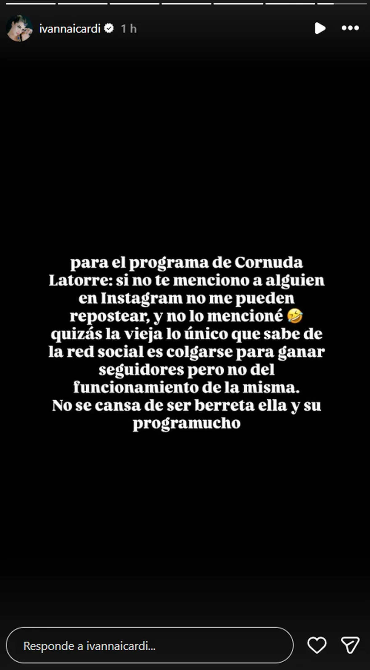 Historia de Instagram de Ivana Icardi. Historia de Instagram de Ivana Icardi.