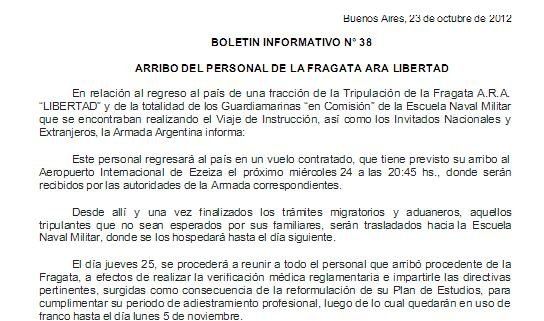 Arribo del personal de la fragata. Fuente; Minuto Uno.