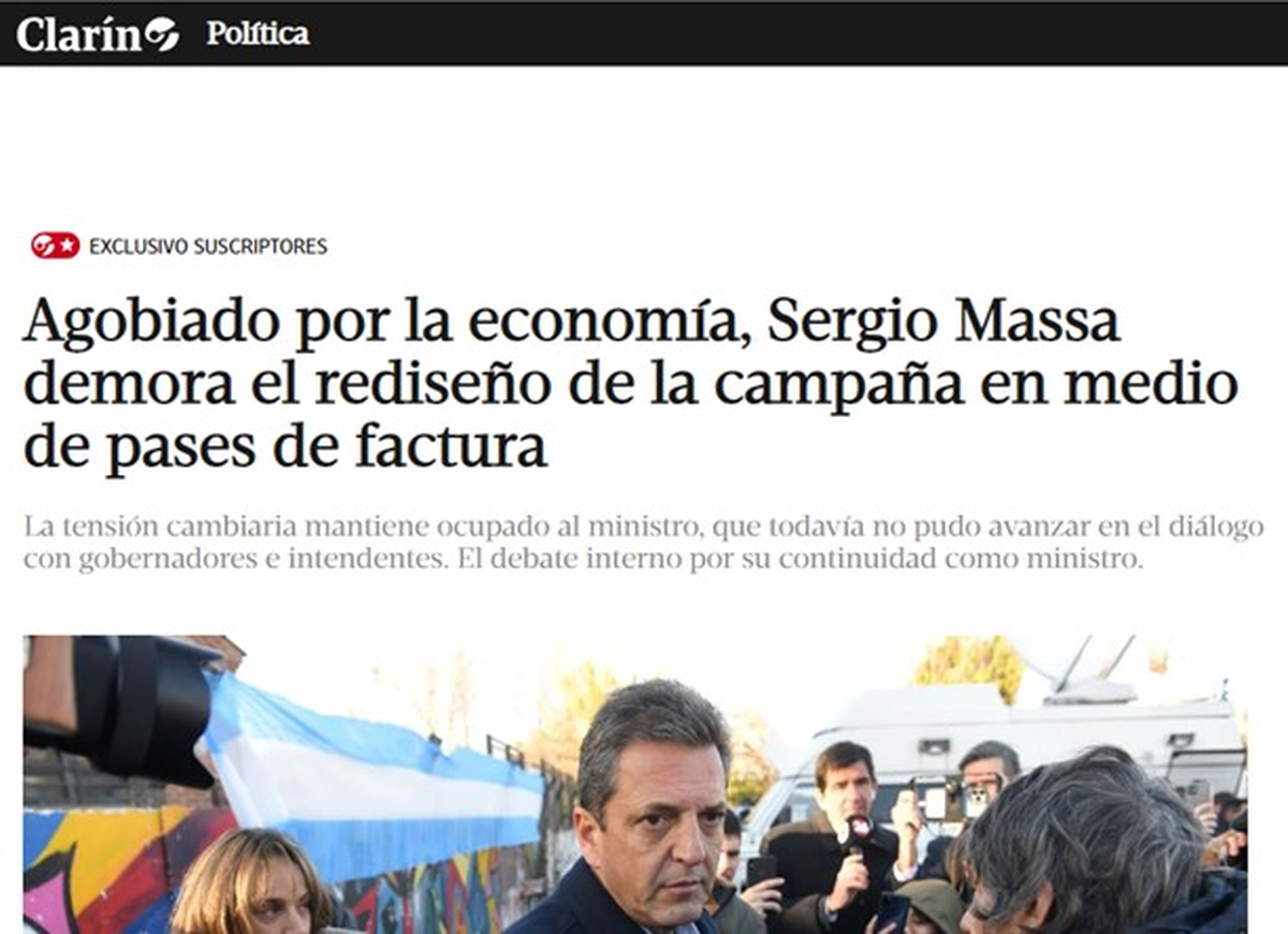 La nota de Ignacio Ortelli en Clarín en la que reforzó los rumores de una posible renuncia de Massa a la cartera de Economía. La nota de Ignacio Ortelli en Clarín en la que reforzó los rumores de una posible renuncia de Massa a la cartera de Economía.