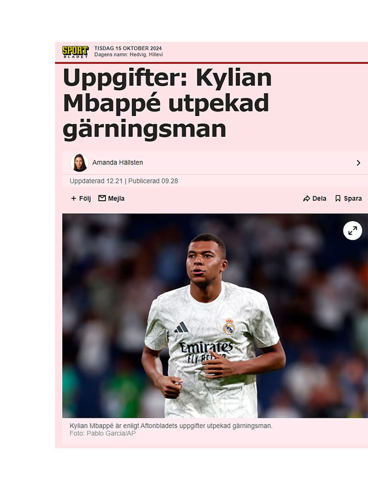 Kylián Mbappé quedó bajo sospecha en Suecia a causa de que la fiscalía de Estocolmo confirmó la apertura de una investigación contra él por abuso sexual. Kylián Mbappé quedó bajo sospecha en Suecia a causa de que la fiscalía de Estocolmo confirmó la apertura de una investigación contra él por abuso sexual.