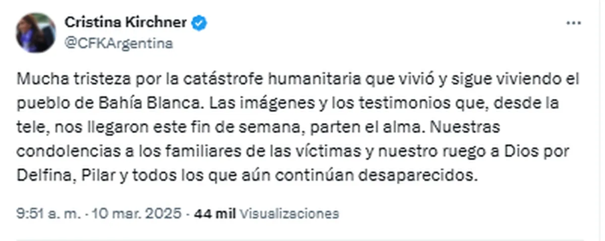 Posteo de CFK | CAPTURA DE PANTALLA Posteo de CFK | CAPTURA DE PANTALLA