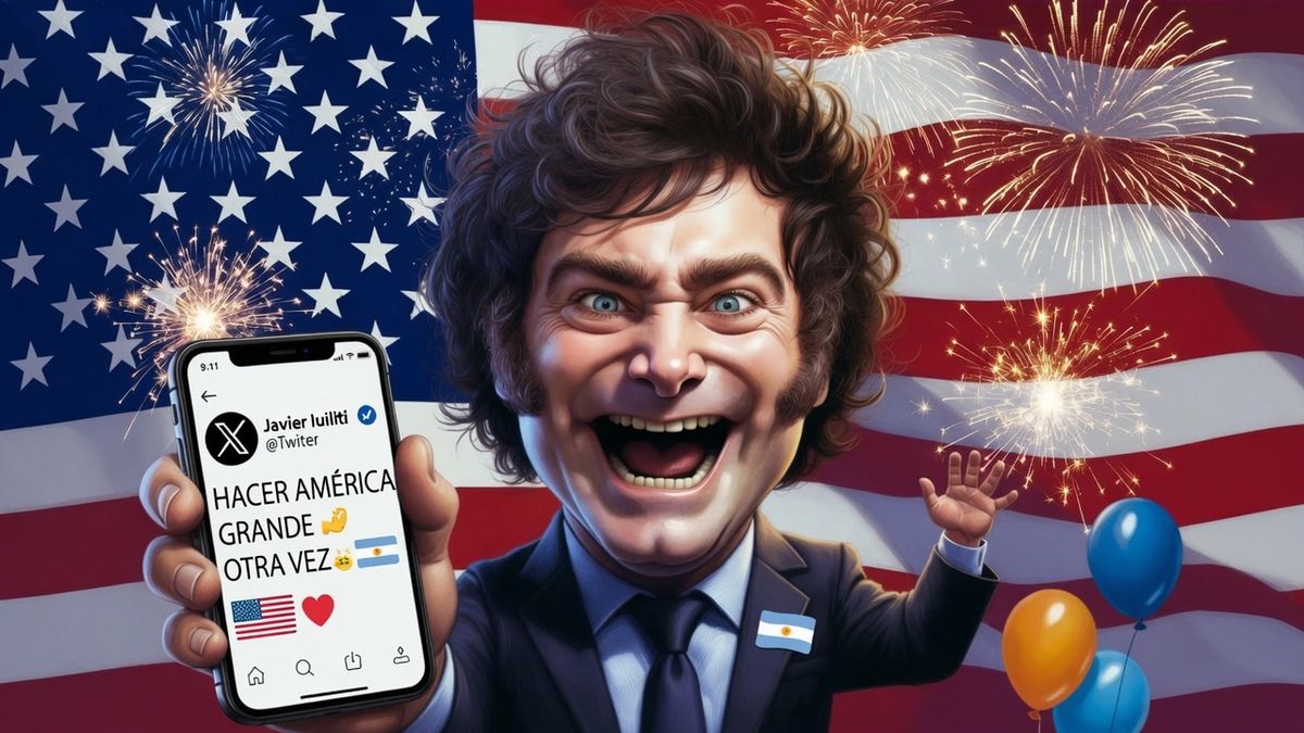 Javier Milei celebró el Día de la Independencia de EE.UU. con un problemático mensaje e hizo estallar las redes. Lo llenaron de insultos, incluyendo cipayo. Foto: Grok
