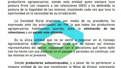 Fuerte apoyo de Productores Autoconvocados a la Sociedad Rural Argentina