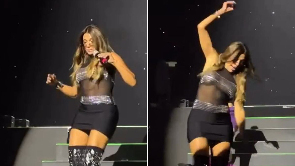 Catherine Fulop sufrió un accidente y se cayó del escenario en el show de Erreway, le quitó gravedad al susto y hasta su hija Oriana estalló de risa.