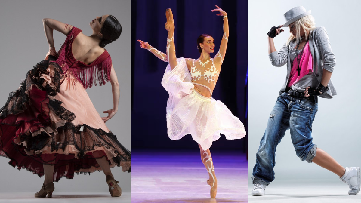 La danza se divide en tres g&eacute;neros (popular o folkl&oacute;rica, cl&aacute;sica y moderna) y cada una cuenta con su estilo y su historia. Algunos ejemplos son el flamenco (popular), el ballet (cl&aacute;sica) y el hip hop (moderna).