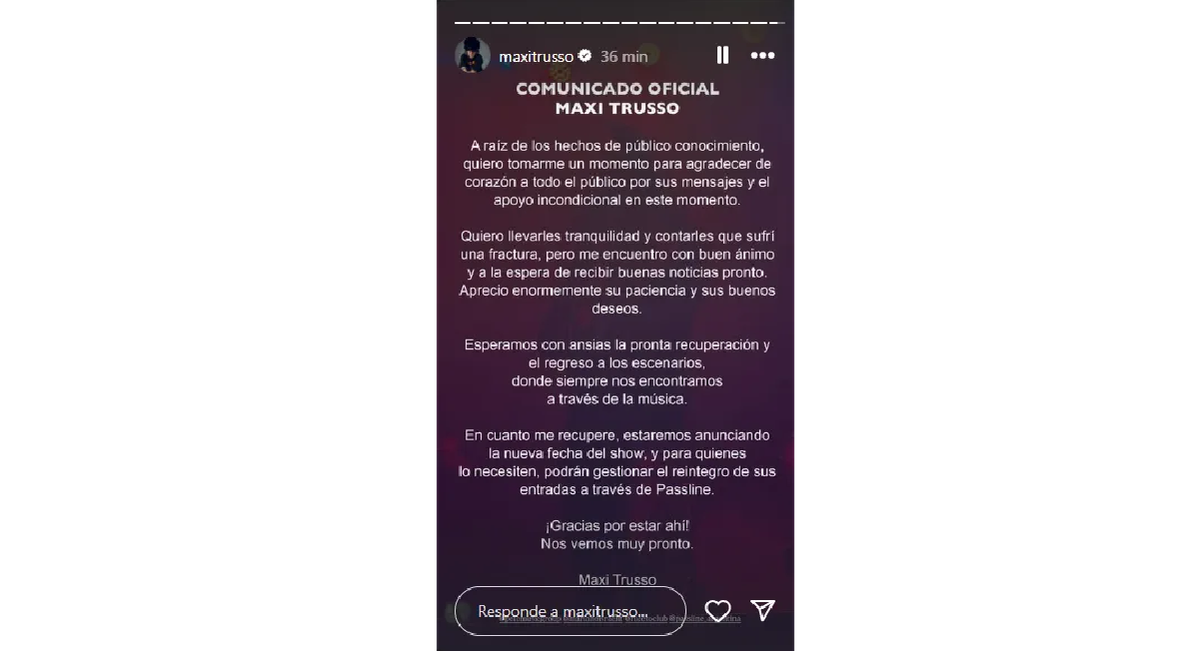 Maxi Trusso usó las redes tras el accidente por el que se tuvo que operar. (Foto: Instagram @maxitrusso) Maxi Trusso usó las redes tras el accidente por el que se tuvo que operar. (Foto: Instagram @maxitrusso)