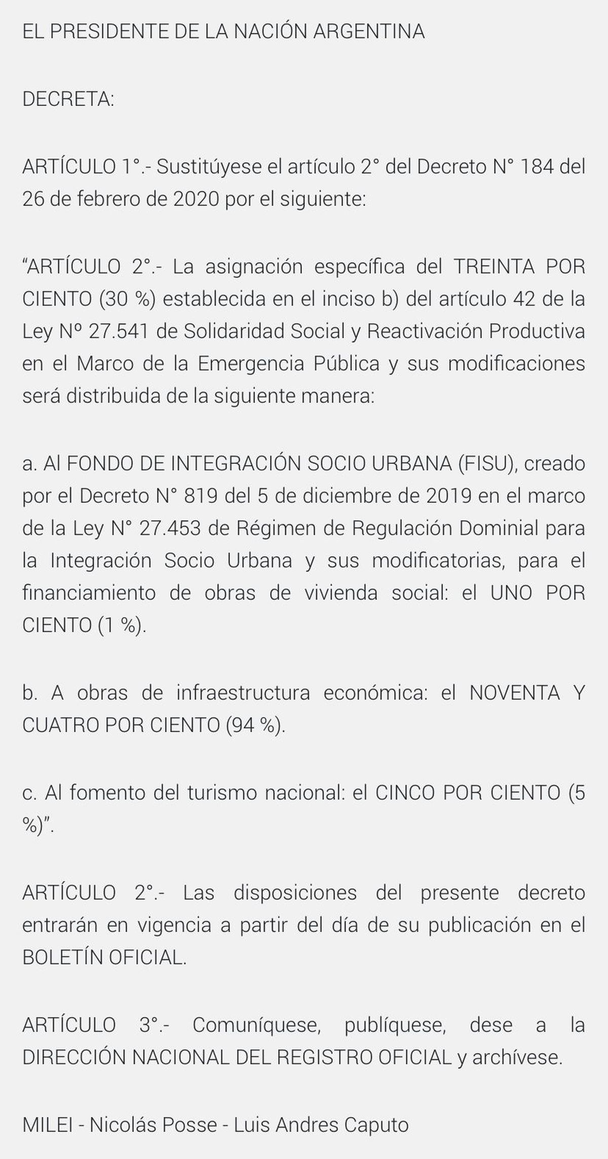 El decreto presidencial que modificó el Impuesto PAÍS y le quita fondos a las obras de viviendas sociales. El decreto presidencial que modificó el Impuesto PAÍS y le quita fondos a las obras de viviendas sociales.