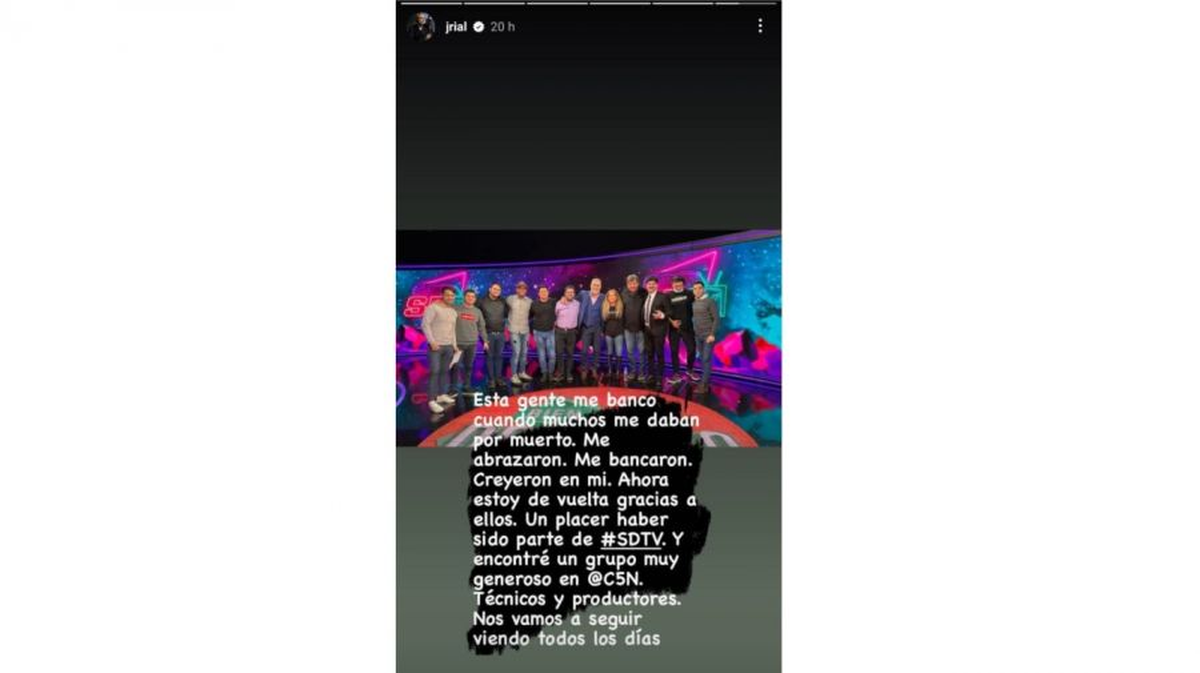 El mensaje de Jorge Rial en su cuenta de Instagram.