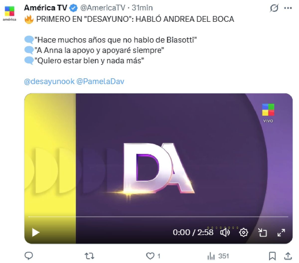 Andrea del Boca habló con la prensa después de salir de Gran Hermano. Andrea del Boca habló con la prensa después de salir de Gran Hermano.