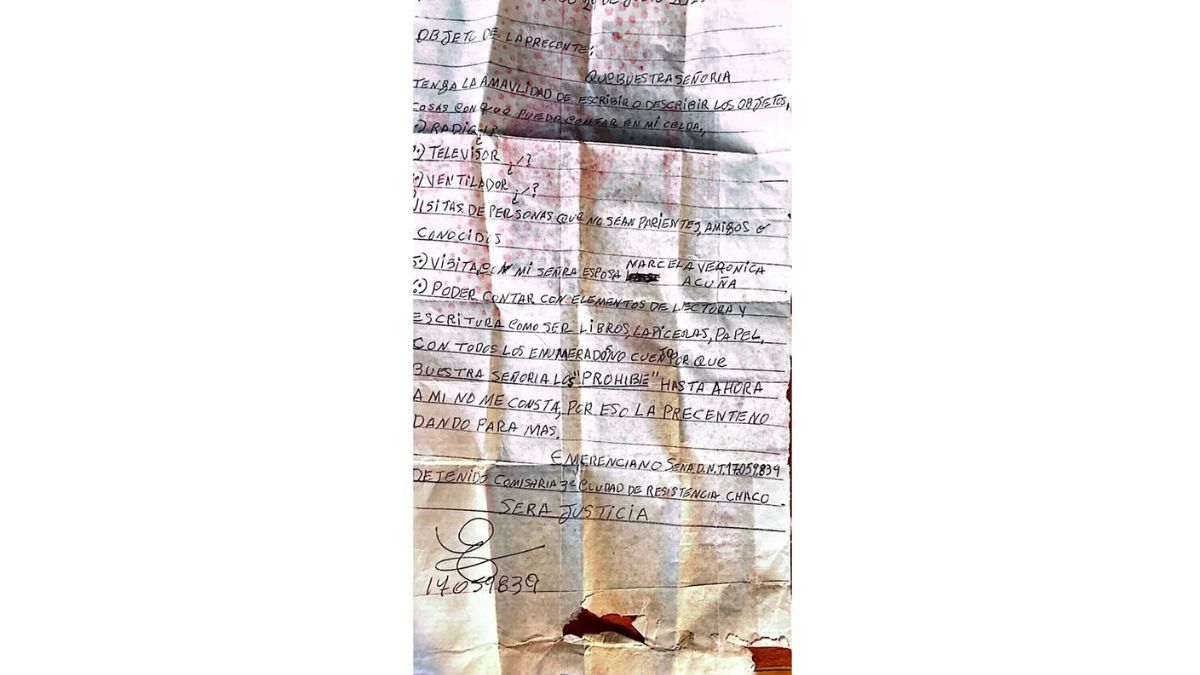 La carta completa de Emerenciano Sena (Foto: Infobae) La carta completa de Emerenciano Sena (Foto: Infobae)