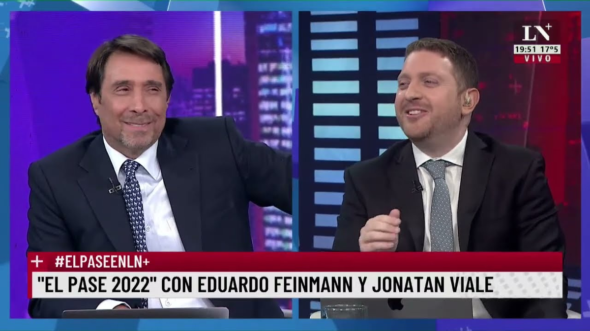 Eduardo Feinmann y Jonatan Viale realizan el pase entre sus programas. El segmento es uno de los más vistos del canal.