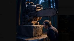Javier Milei arrodillado ante el tótem de la motosierra: Ficción de xAI (Grok).