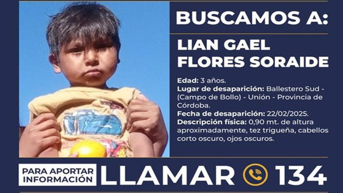 Lian Flores, el niño desaparecido en Córdoba. 